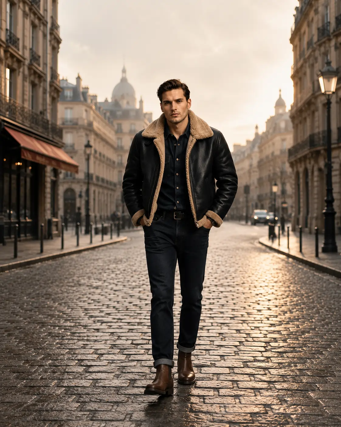 B3 bomber jacket styled with dark denim and boots
